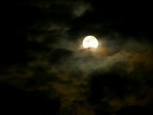 濃い雲に隠れそうな十五夜の月の画像