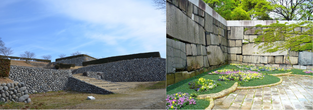 横須賀城の石垣は天竜川の丸い石を使っています