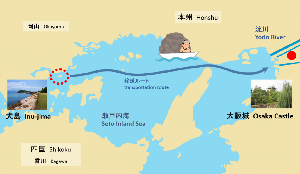 これは瀬戸内海東部の図となります。干満の差が大きく、潮流のたいへん早い瀬戸内海を、巨石はいったいどのようにして海を渡っていったのでしょうか…。