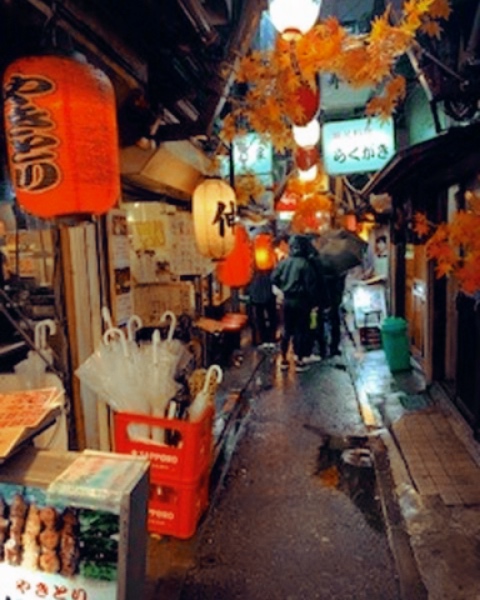 「新宿思い出横丁」の提灯などが並ぶノスタルジックな通りの様子。