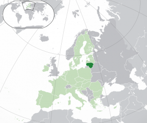 欧州地図。リトアニアの位置が強調されている。