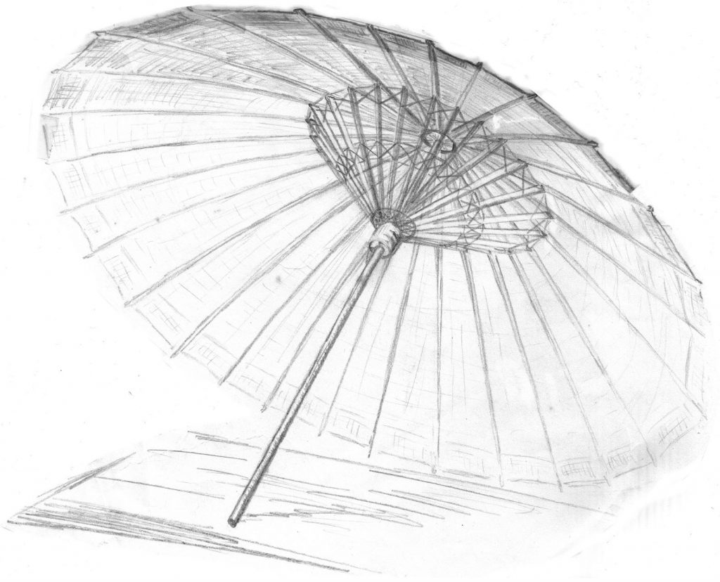 鉛筆で描かれた和傘。