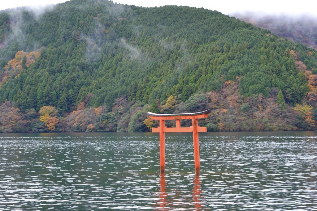 海の中にある九頭竜神社の赤い鳥居。