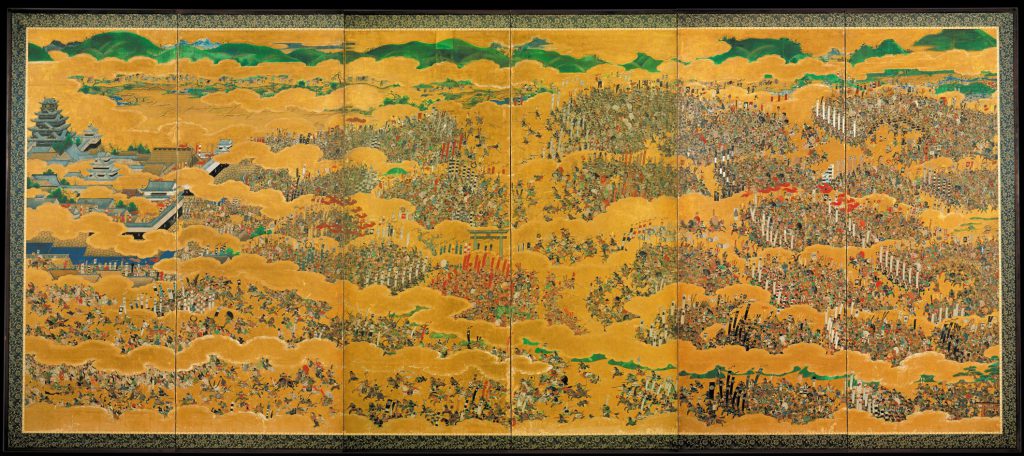 大坂の陣図屏風。大勢の兵士が描かれている。
