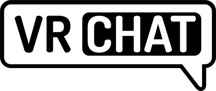 A white speech bubble with a black outline, containing the VR Chat logo.